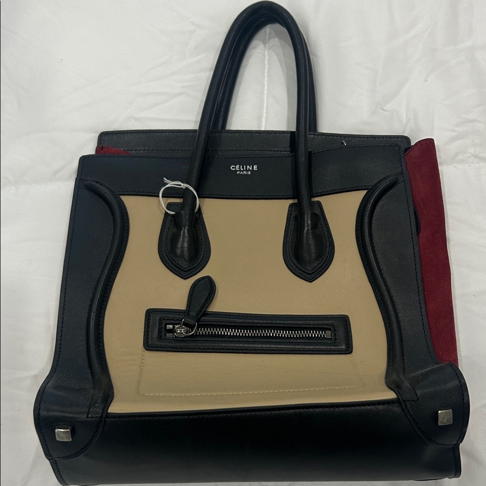 Tricolor Shoulder Bag in Black, Tan, and Red